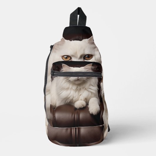 Majestueuze witte kat sling bag (Voorkant)