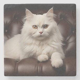 Majestueuze witte kat stenen onderzetter