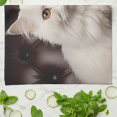 Majestueuze witte kat theedoek (Gevouwen)