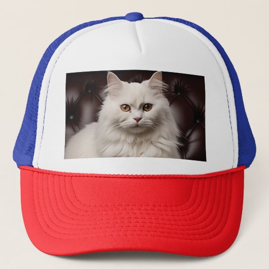 Majestueuze witte kat trucker pet (Voorkant)