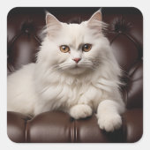 Majestueuze witte kat vierkante sticker (Voorkant)
