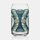 Majestueuze Witte Leeuw Blauwgroen Blauw Bloemen M Blikvorm Glas (Links)