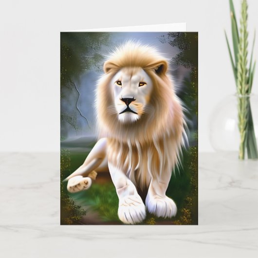 Majestueuze Witte Leeuw Etherische Kunst Kaart (Voorkant)