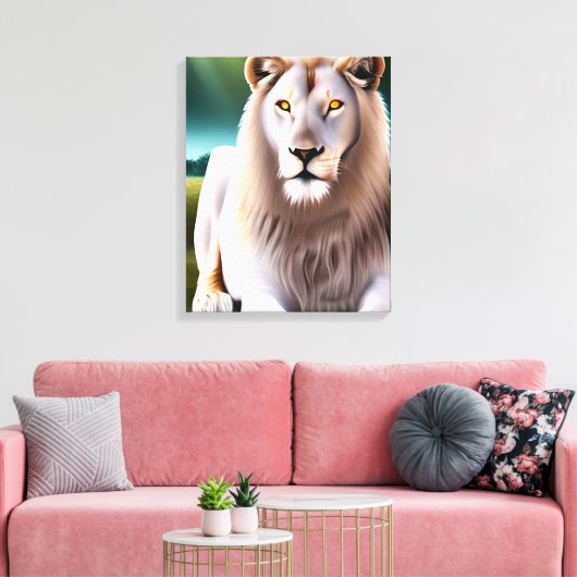 Majestueuze witte leeuw gouden ogen etherische kun canvas afdruk (Insitu (Woonkamer))