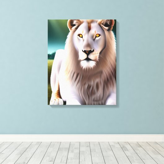 Majestueuze witte leeuw gouden ogen etherische kun canvas afdruk (Insitu (Houten vloer))
