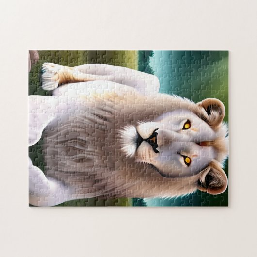 Majestueuze witte leeuw gouden ogen etherische kun legpuzzel (Horizontaal)