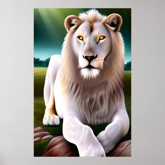Majestueuze witte leeuw gouden ogen etherische kun poster (Voorkant)