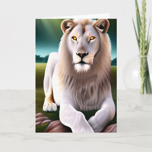 Majestueuze Witte Leeuw Gouden Ogen Ethische Kunst Kaart (Voorkant)