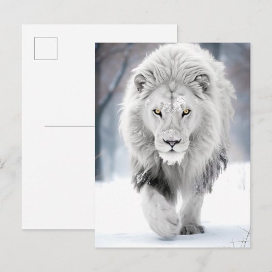 Majestueuze Witte Leeuw in Winter Wonderland Desig Briefkaart (Voorkant / Achterkant)