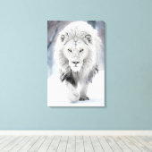 Majestueuze Witte Leeuw in Winter Wonderland Desig Canvas Afdruk (Insitu (Houten vloer))