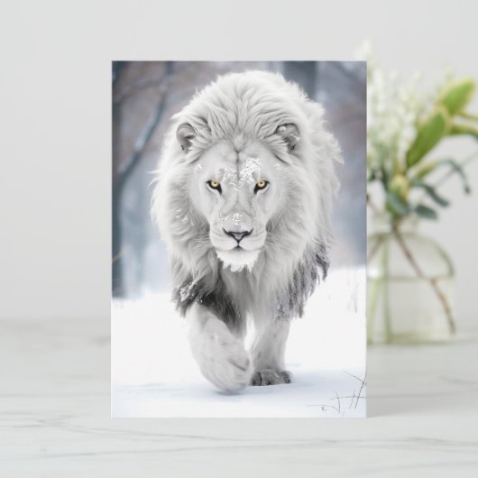 Majestueuze Witte Leeuw in Winter Wonderland Desig Kaart (Staand voorkant)