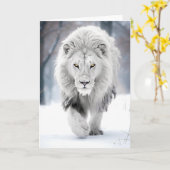 Majestueuze Witte Leeuw in Winter Wonderland Desig Kaart (Gele Bloem)