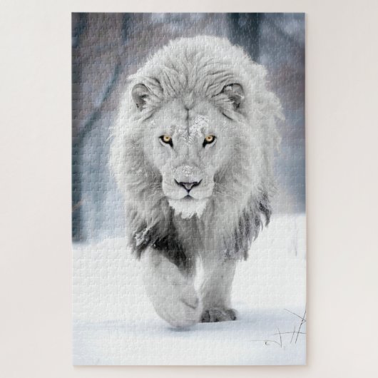 Majestueuze Witte Leeuw in Winter Wonderland Desig Legpuzzel (Verticaal)