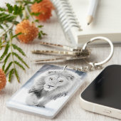 Majestueuze Witte Leeuw in Winter Wonderland Desig Sleutelhanger (Voorkant Rechts)