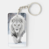 Majestueuze Witte Leeuw in Winter Wonderland Desig Sleutelhanger (achterkant)