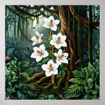 Majestueuze Witte Lelie in Betoverde Jungle Kunst