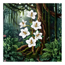 Majestueuze Witte Lelie in Betoverde Jungle Kunst