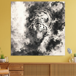 Majestueuze Witte Tijger die Opkomt uit Inkt Chi Canvas Afdruk