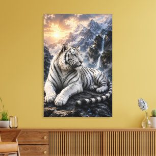 Majestueuze Witte Tijger in Majestueuze Bergen A Canvas Afdruk