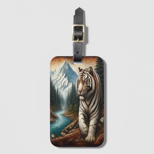 Majestueuze witte tijger in Mountain Valley Bagagelabel (Voorkant (verticaal))