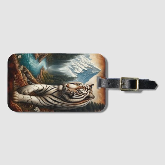 Majestueuze witte tijger in Mountain Valley Bagagelabel (Voorkant (horizontaal))
