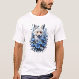 Majestueuze Witte Vos in Blauwe Bloemenboeket T-shirt