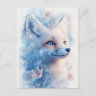 Majestueuze Witte Vos in Blauwe Kosmische Bloei Briefkaart