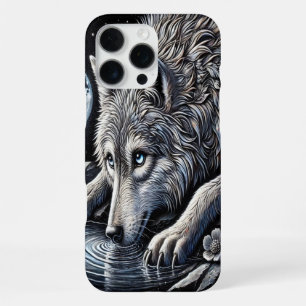 Majestueuze Witte Wolf die Staart naar Maanverlich iPhone 16 Pro Max Hoesje