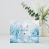 Majestueuze Witte Wolf in IJzig Winterbos Briefkaart (Staand voorkant)