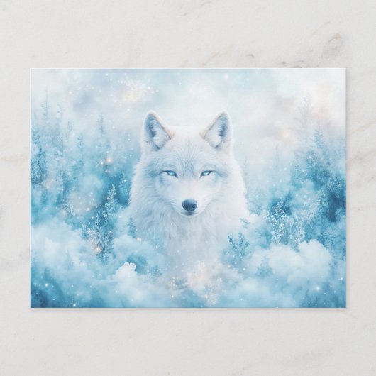 Majestueuze Witte Wolf in IJzig Winterbos Briefkaart (Voorkant)