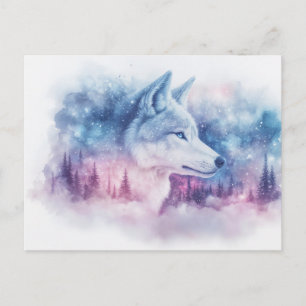 Majestueuze Witte Wolf in Paarse Nevel Briefkaart