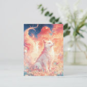 Majestueuze Witte Wolf in Zonsondergangstuin Briefkaart (Staand voorkant)