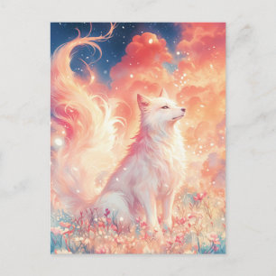 Majestueuze Witte Wolf in Zonsondergangstuin Briefkaart