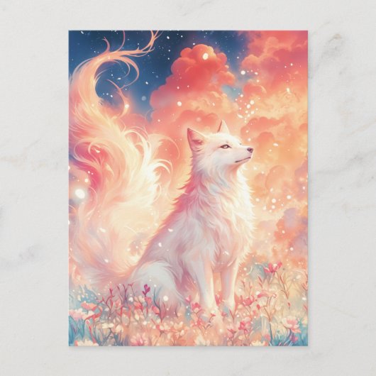 Majestueuze Witte Wolf in Zonsondergangstuin Briefkaart (Voorkant)