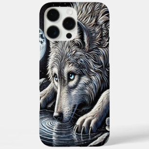 Majestueuze witte wolf staren bij maanlicht reflec iPhone 16 pro max hoesje