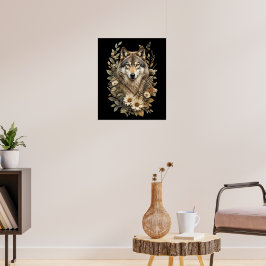 Majestueuze Wolf Bloemrijke Natuur T-Shirt Poster