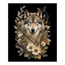 Majestueuze Wolf Bloemrijke Natuur T-Shirt
