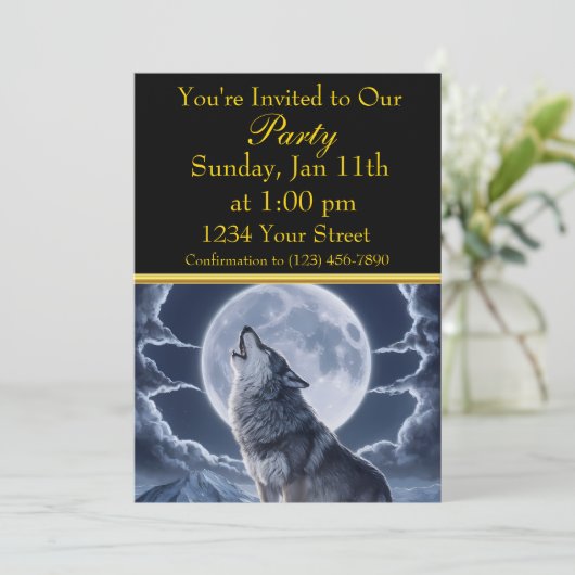 Majestueuze wolf boven besneeuwde piek kaart (Staand voorkant)