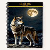 Majestueuze wolf huilt bij het lichtgevende maanli notitieboek (Voorkant)