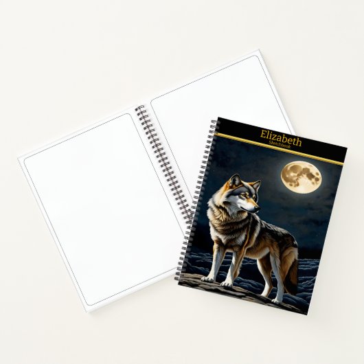 Majestueuze wolf huilt bij het lichtgevende maanli notitieboek (Binnen)