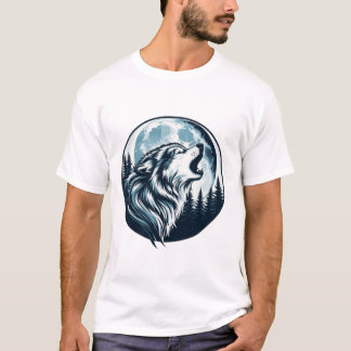 Majestueuze wolf huilt bij volle maan t-shirt