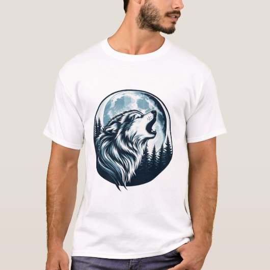 Majestueuze wolf huilt bij volle maan t-shirt (Voorkant)