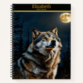 Majestueuze wolf huilt onder de heldere volle maan notitieboek (Voorkant)