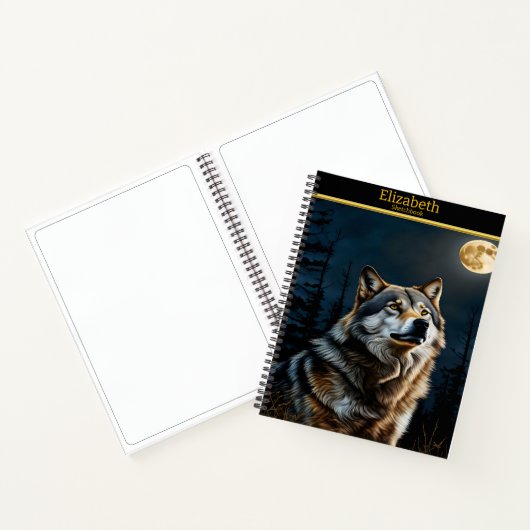 Majestueuze wolf huilt onder de heldere volle maan notitieboek (Binnen)