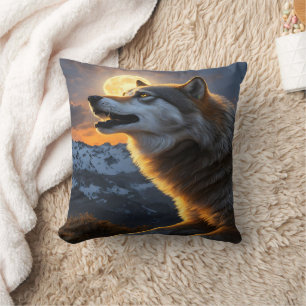 Majestueuze wolf huilt onder maanverlichte hemel kussen