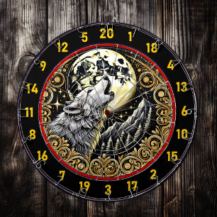 Majestueuze wolf huilt onder sterrenhemel dartbord