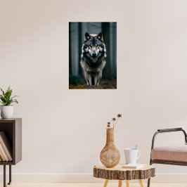 Majestueuze wolf in bosschaduwen poster
