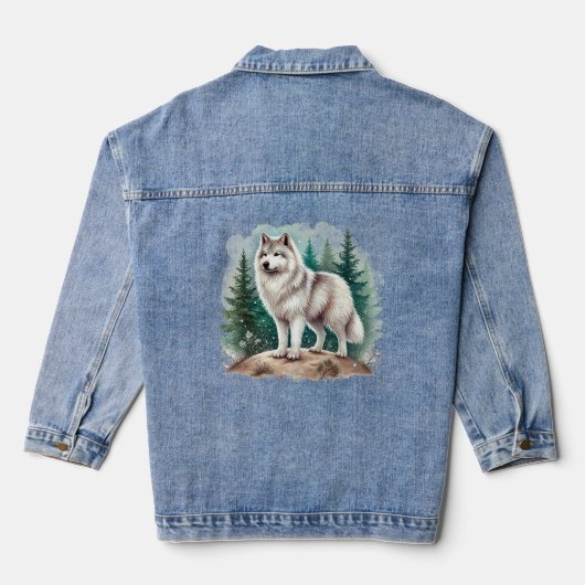 Majestueuze wolf in een bos denim jacket (Achterkant)
