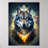 Majestueuze wolf in kosmisch bos poster (Voorkant)