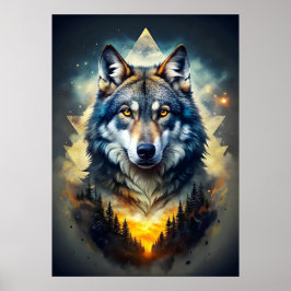 Majestueuze wolf in kosmisch bos poster